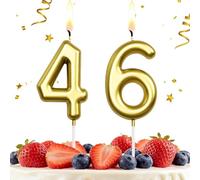 HLWGFJDY 46th Birthday Candles Gold Number 46 Cake Topper Happy Birthday Cake Decorations for 46th Birthday Party, Gold Candles for Birthday Anniversary Celebration Party Supplies（Large Size）