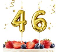 HLWGFJDY 46th Birthday Candles Gold Number 46 Cake Topper Happy Birthday Cake Decorations for 46th Birthday Party, Gold Candles for Birthday Anniversary Celebration Party Supplies