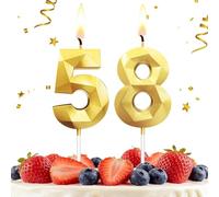 HLWGFJDY 58th Birthday Candles Gold Number 58 Cake Topper Happy Birthday Cake Decorations 3D Designed for 58th Birthday Party, Gold Candles for Birthday Anniversary Celebration Party Supplies