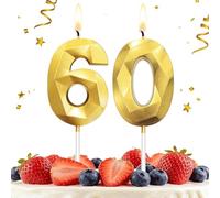 HLWGFJDY 60th Birthday Candles Gold Number 60 Cake Topper Happy Birthday Cake Decorations 3D Designed for 60th Birthday Party, Gold Candles for Birthday Anniversary Celebration Party Supplies
