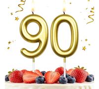 HLWGFJDY 90th Birthday Candles Gold Number 90 Cake Topper Happy Birthday Cake Decorations for 90th Birthday Party, Gold Candles for Birthday Anniversary Celebration Party Supplies（Large Size）