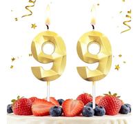 HLWGFJDY 99th Birthday Candles Gold Number 99 Cake Topper Happy Birthday Cake Decorations 3D Designed for 99th Birthday Party, Gold Candles for Birthday Anniversary Celebration Party Supplies