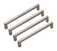 HLXDECO 4 Pcs Sleek Zinc Alloy Drawer Pulls, Brushed Nickel Modern Square Bar Handles for Kitchen, Bathroom & Living Room Cabinets - Sturdy & Easy to Install, Hole Distance 160mm