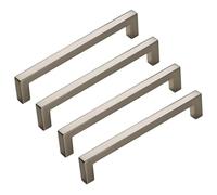 HLXDECO 4 Pcs Sleek Zinc Alloy Drawer Pulls, Brushed Nickel Modern Square Bar Handles for Kitchen, Bathroom & Living Room Cabinets - Sturdy & Easy to Install, Hole Distance 128mm