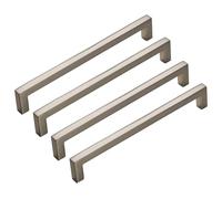 HLXDECO 4 Pcs Sleek Zinc Alloy Drawer Pulls, Brushed Nickel Modern Square Bar Handles for Kitchen, Bathroom & Living Room Cabinets - Sturdy & Easy to Install, Hole Distance 192mm