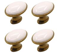 HLXDECO 4Pack Oval White Drawer Pulls Vintage Ceramic Cabinet Knobs with Metal Base, Decorative Dresser Cupboard Door Knobs for Kitchen Bathroom Furniture Hardware