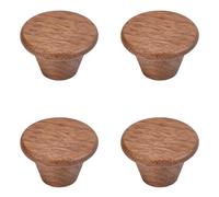 HLXDECO 4PCS Wooden Pulls Cabinets Handles Walnut Wood Kitchen Furniture Fitting Dresser Door Round Knobs Wardrobe Cupboard Drawer Pull Handle, Single Hole