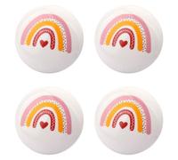 HLXDECO 4X Glossy White Ceramic Drawer Knobs with Boho Rainbow Sun Moon Star Pattern, Round Decorative Furniture Pull Handles, Kids Nursery Dresser Wardrobe Cupboard Cabinet Hardware