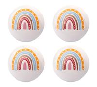 HLXDECO 4X Round Decorative Glossy White Ceramic Drawer Knobs with Boho Rainbow Sun Moon Star Pattern, Furniture Pull Handles, Kids Nursery Dresser Wardrobe Cupboard Cabinet Hardware