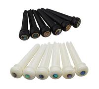 Hlxnyami 12Pcs Acoustic Guitar Accessories: 6Pcs Acoustic Guitar Bridge Pins with Pearl Shell Dot & 6Pcs Black Ebony Shell Guitar Bridge Bone Pins Set with Green Abalone Dot