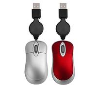 Hlxnyami 2x Mini USB Wired Mouse Retractable Cable Tiny Small Mouse 1600 DPI Optical Compact Travel Mice for 98 2000 XP Vista Ve (Red&Silver)