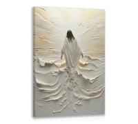 HLXRAE Framed Jesus Wall Art, White Christian Wall Decor, Jesus Walking On Water Poster Prints, Minimalist Christian Biblical Wrapped Canvas Artwork for Church Prayer Room Hospitals 12"x16"