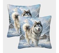HLXZMCVBT Alaskan Malamute Short Plush Clever Throw Pillow Sofa Home Decor Set of 2 for 45x45cm
