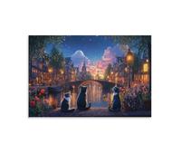 HLXZMCVBT Amsterdam Canal Colourful Wall Art, Wall Painting Pictures The Cat Under The Starry Sky Canvas Prints Modern Artwork Bedroom Home 12x18inch(30x45cm)