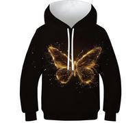 HLXZMCVBT Butterfly Teen Boys Girls Fashion 3D Printed Pullover Funny Pullover Sweatshirt Sweatshirts Long Sleeve Hooded with Pocket for 13-15Y