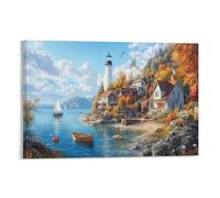 HLXZMCVBT Coastal Lighthouse Colourful Wall Art, Wall Painting Pictures Beautiful And Moving Canvas Prints Modern Artwork Bedroom Home 20x30inch(50x75cm)