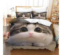 HLXZMCVBT Cute Cat3D Printed Duvet Cover Set Comforter Bedding Cover Pillowcasefor SetSoft Zipper Cute CatQuilt Children Teens Double（200x200cm）
