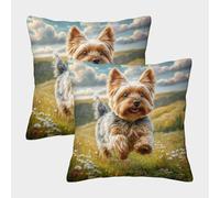 HLXZMCVBT Cute Dog Boho Floral Velvet Cute Throw Pillow Square Decorative Set of 2 for 40x40cm