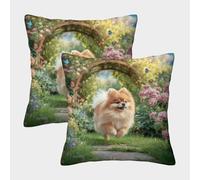 HLXZMCVBT Cute Dog Boho Floral Velvet Interesting Cushion Cases Ornaments Set of 2 for 50x50cm