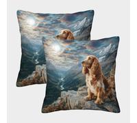HLXZMCVBT Cute Pet Dog Boho Floral Velvet Clever Cushion Cases Sofa Home Decor Set of 2 for 45x45cm