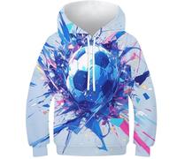 HLXZMCVBT Football Kids Hoodie 3D Graphic Pullover Long Sleeve Pullover Hooded Sweatshirt Pockets 12-14Y