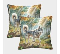 HLXZMCVBT French Wolf Dog Short Plush Interesting Pillow Cover Couch Sofa Bed Living Room Bedroom Set of 2 for 50x50cm