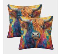 HLXZMCVBT Highland Cattle Boho Floral Velvet Pillow Cover Cushion Cases Sofa Home Decor Set of 2 for 50x50cm