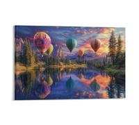 HLXZMCVBT Hot Air Balloon Colourful Wall Art, Pictures Paintings on Purple Canvas Wall Art Giclee Canvas Prints for Bedroom Office Home Decor 12x18inch(30x45cm)
