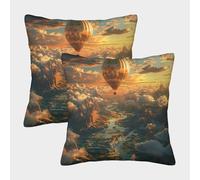 HLXZMCVBT Hot Air Balloon Velvet Pillow Cover Cushion Cases Square Decorative Set of 2 for 45x45cm