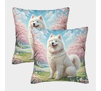 HLXZMCVBT Samoyed Dog Boho Floral Velvet Cute Pillow Cover Square Decorative Set of 2 for 40x40cm