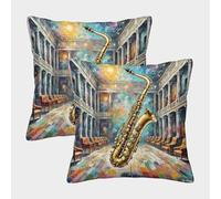 HLXZMCVBT Saxophone Velvet Beautiful Pillow Cover Sofa Home Decor Set of 2 for 50x50cm