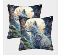 HLXZMCVBT Wolf Boho Floral Velvet Interesting Cushion Cases Ornaments Set of 2 for 40x40cm