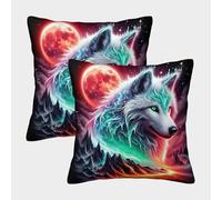 HLXZMCVBT Wolf Boho Floral Velvet Interesting Cushion Cases Ornaments Set of 2 for 45x45cm