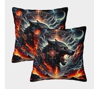 HLXZMCVBT Wolf Boho Floral Velvet Interesting Pillow Cover Square Decorative Set of 2 for 50x50cm