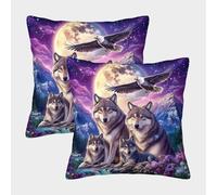 HLXZMCVBT Wolf Boho Floral Velvet Interesting Throw Pillow Sofa Home Decor Set of 2 for 40x40cm