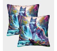 HLXZMCVBT Wolf Short Plush Interesting Pillow Cover Square Decorative Set of 2 for 40x40cm