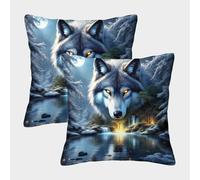 HLXZMCVBT Wolf Velvet Interesting Cushion Cases Outdoor Decor Set of 2 for 50x50cm