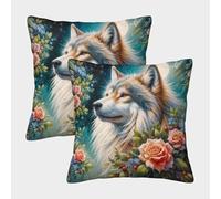 HLXZMCVBT Wolf Velvet Interesting Cushion Cases Square Decorative Set of 2 for 40x40cm