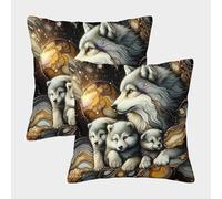 HLXZMCVBT Wolf Velvet Interesting Pillow Cover Sofa Home Decor Set of 2 for 40x40cm