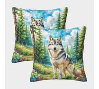 HLXZMCVBT Wolf Velvet Vivid Cushion Cases Outdoor Decor Set of 2 for 40x40cm