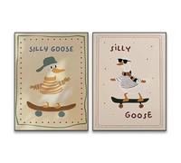 HLYEHDIAD 2pcs Silly Goose Cute Skateboarding Duck Canvas Prints Poster Modern Funny Art Prints Nursery Bedroom Wall Art Home Decor Art Post/Unframed (50×70cm)