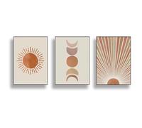 HLYEHDIAD 3Pcs Abstract Landscape Sun and Moon Scene Boho Canvas Prints Painting Wall Art Pictures Posters for Living Room Home Decor No Frame