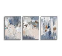 HLYEHDIAD 3pcs Navy Blue and Gray Abstract Canvas Wall Art,Minimalism Nordic Abstract Blue Gold Texture Wall Canvas Painting,Living Room Decor/Unframed (50 * 70cm)