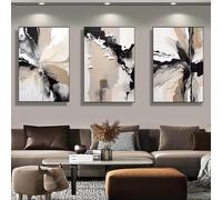 HLYEHDIAD 3Pcs Nordic Wall Art Abstract Black Beige Neutral Posters And Prints Modern style Canvas Paintings Picture For Living Room Home Decor/Unframed (30 * 40cm)