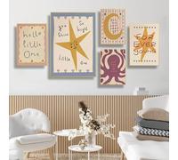 HLYEHDIAD 5Pcs Wall Art Canvas Bohemian Sun Moon Animal Cartoon Illustration Poster Prints Canvas Painting Wall Art Picture Living Kindergarten Room Home Decor/Unframed