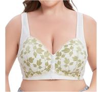 HLYLDL Front Closure Comfort Daisy Bras for Women No Underwire Senior Plus Size Wireless Snap Closing Bra (40C,White)