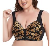 HLYLDL Front Closure Comfort Daisy Bras for Women No Underwire Senior Plus Size Wireless Snap Closing Bra (44G,Black)