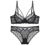 HLYLDL See Through Bras for Women Sexy Underwire Push Up Full Coverage Plus Size Unlined Lace Bras Black