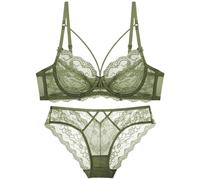 HLYLDL See Through Bras for Women Sexy Underwire Push Up Full Coverage Plus Size Unlined Lace Bras Green