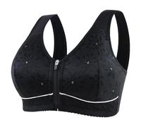 HLYLDL Women's Front Closure Lace Bra Wireless Push Up Everyday Bra Women Posture Smooth Back, black, 52A